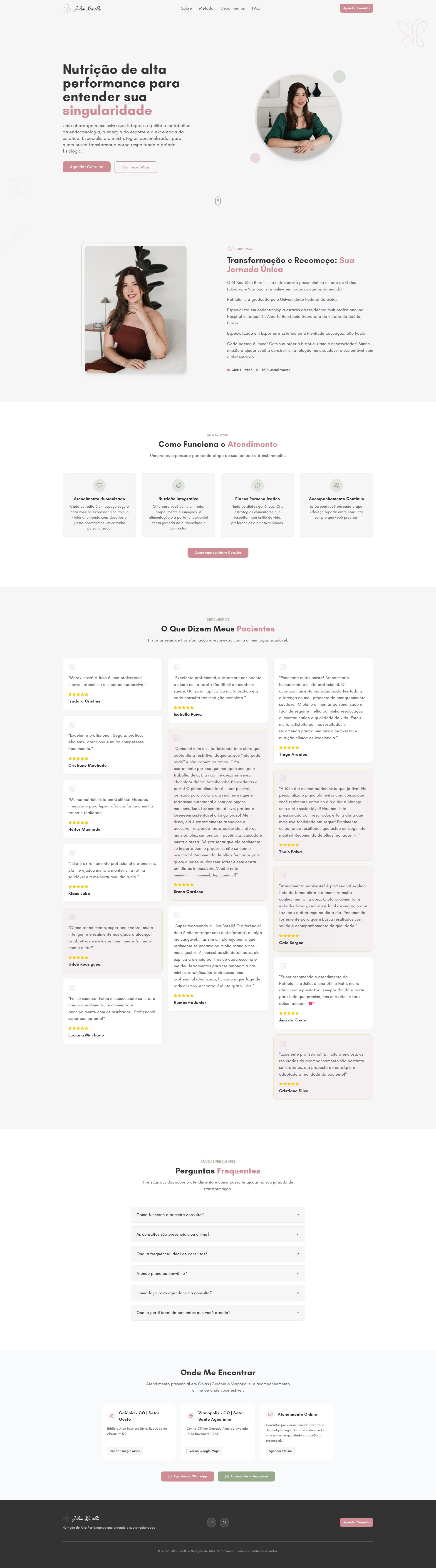 Site criado por Vinícius Borelli para nutricionista Júlia Borelli — landing page profissional em Catalão GO